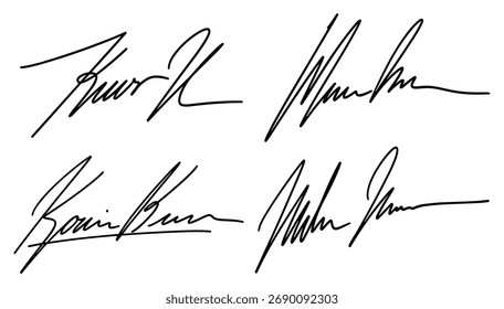 Cuatro diferentes firmas manuscritas Vector 