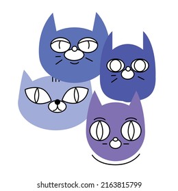 Four different heads with cat characters in vector style.