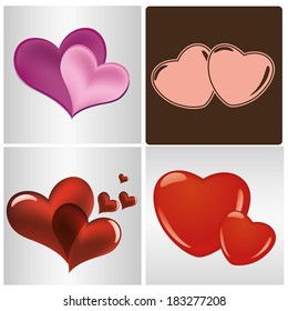 four different hearts with different colors in different backgrounds