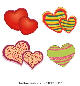 four different hearts with different colors and textures