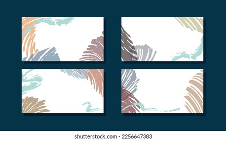 Four different horizontal backgrounds with modern art marker or paint strokes. Creative contemporary or mid century modern art design in soft colors for various prints