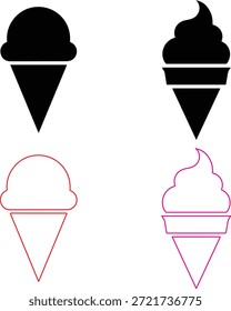 Vier verschiedene Eiskegel-Symbole in verschiedenen Farben und Stilen für den Designgebrauch