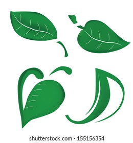 four different icons of green leafs in white background