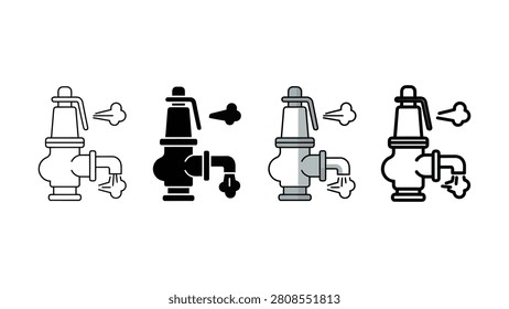 Four different icons of safety valves releasing steam