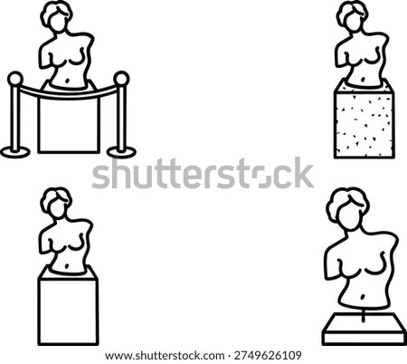 Four different illustrations of a female bust on a pedestal, varying in detail and presentation.