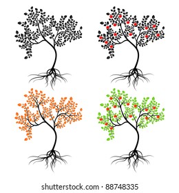 Four different isolated trees on a white background.