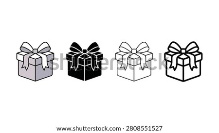Four different isometric gift box icons with bows displayed on a clean white background