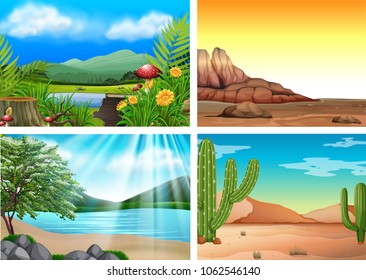 Four Different Landscape and Nature illustration