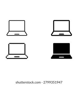 Four different laptop computer icons in various styles on white background