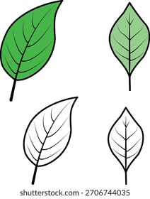 Four different leaf designs in green and outline styles	
