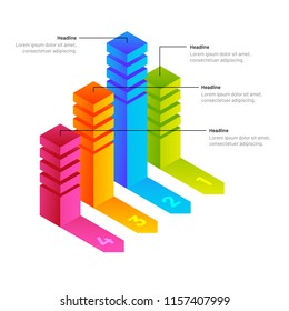 Four different levels colorful bar graph or infochart on white background.