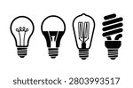 Four different light bulbs depicted as black silhouettes against a white background silhouette lightbulb incandescent bulb led cfl