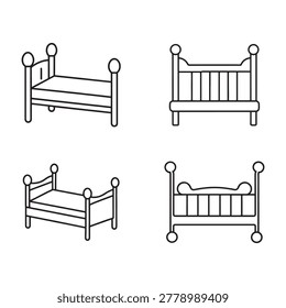Four different line drawing styles of beds with varying headboards and footboards simple minimalist illustrations of sleeping furniture