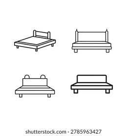Four different line drawing styles of beds with varying headboards and footboards simple furniture designs