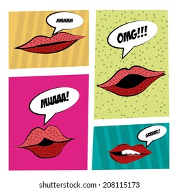 four different lips expressions in four different backgrounds