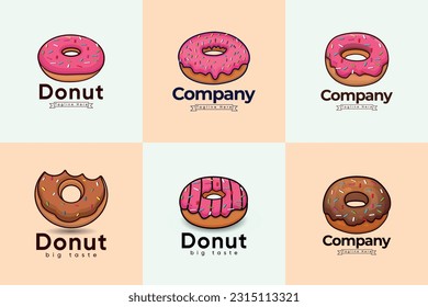 Four Different Logos For A Donuts Shop Collection Set. Premium Elements With Colorful And Unique Vector.