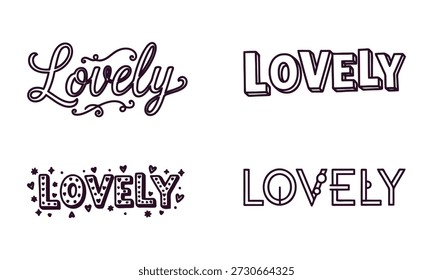 Four different lovely typography designs with various fonts and decorations