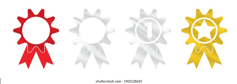 Four different medals and trophy icons. Star medal for first place, winner and award icon. Get vector icon illustration sign. Award vector icon. Modern logotype graphic line art design icons.