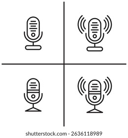 Four different microphones are shown in a grid. The first microphone is a small, black microphone with a white label