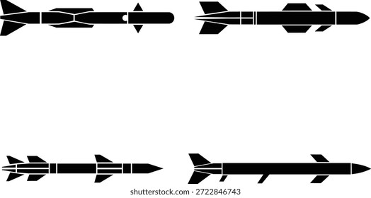 Cuatro diseños diferentes de misiles sobre fondo blanco