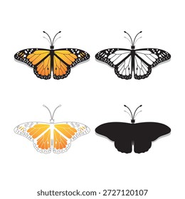 "Quatro ilustrações de vetor de borboleta monarca diferentes"