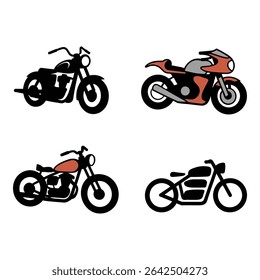 Four different motorcycle styles isolated on white background