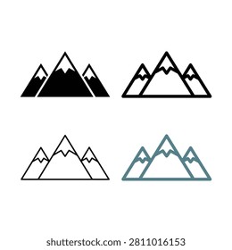 Four different mountain range icons outlined in black and filled with shades