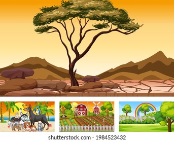 Four different nature horizontal scene  illustration
