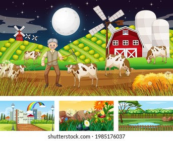 Four different nature horizontal scene  illustration