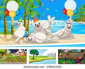 Four different nature horizontal scene  illustration