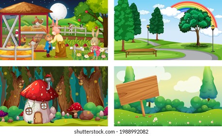 Four different nature horizontal scene illustration
