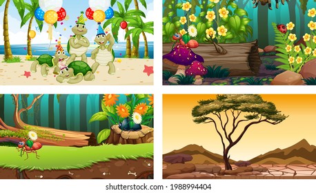 Ilustración horizontal de cuatro características diferentes