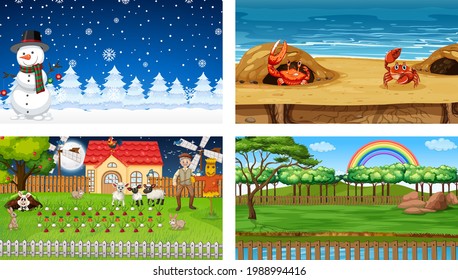Four different nature horizontal scene  illustration