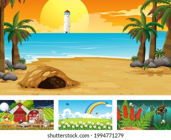 Four different nature horizontal scene  illustration