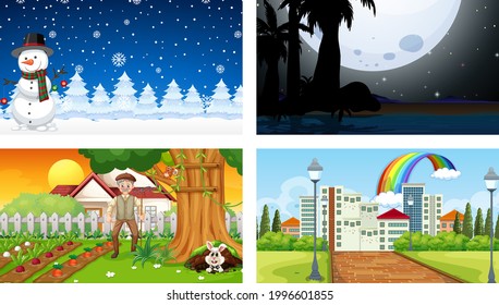 Ilustración horizontal de cuatro características diferentes