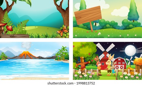Four different nature horizontal scene  illustration