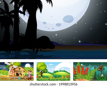 Four different nature horizontal scene  illustration