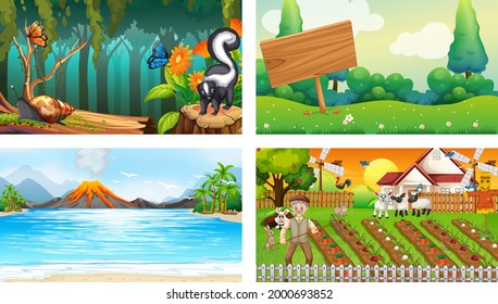 Ilustración horizontal de cuatro características diferentes