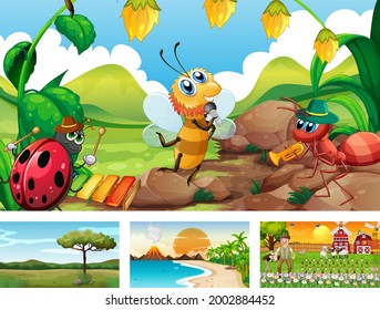 Four different nature horizontal scene  illustration