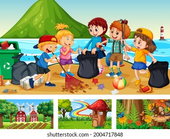 Ilustración horizontal de cuatro características diferentes