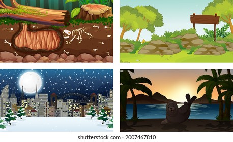 Four different nature horizontal scene  illustration