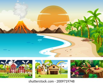 Four different nature horizontal scene  illustration