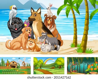 Four different nature horizontal scene  illustration