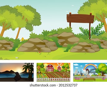 Four different nature horizontal scene  illustration