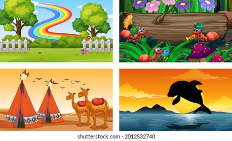 Vier verschiedene Naturschaubilder