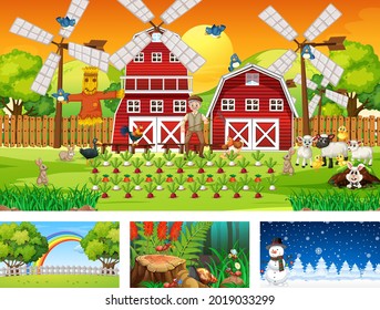 Ilustración horizontal de cuatro características diferentes