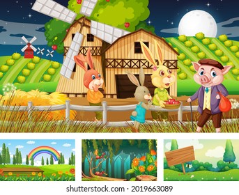 Four different nature horizontal scene  illustration