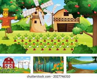 Four different nature horizontal scene  illustration
