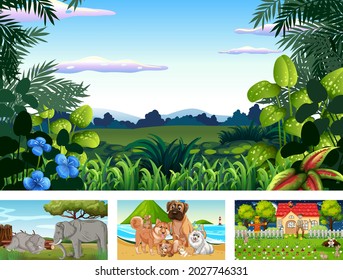 Four different nature horizontal scene  illustration
