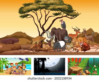Four different nature horizontal scene  illustration